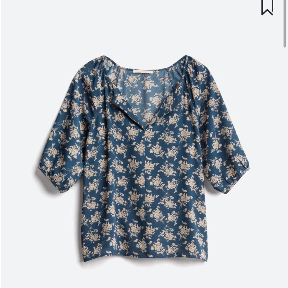 Navy split neck blouse size M